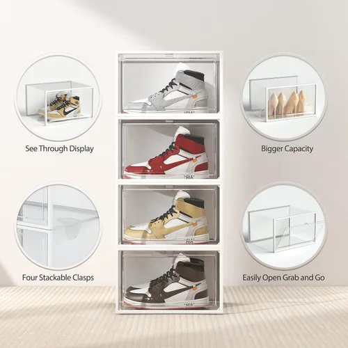 Vista 3 de SEE SPRING Paquete de 6 cajas de almacenamiento de zapatos, organizador de zapatos apilable de plástico transparente para armario, contenedores