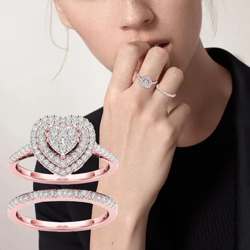 Vista 3 de iLH Clearance Hollow Carving Diamond Rings,Women Fashion Luxury Zircon Rings Engagement Wedding Rings Jewelry Gift by ZYooh