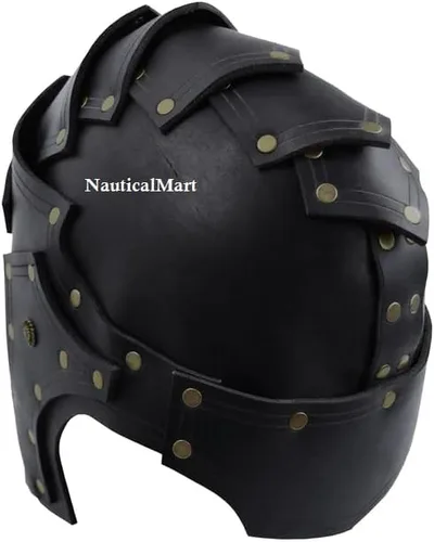Vista 3 de Beaufort Yelm - Casco medieval de cuero para recreación LARP y fiesta de Halloween, fantasía, armadura vikinga unisex