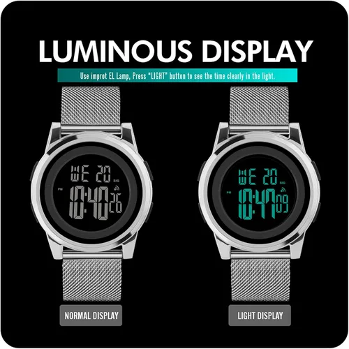 Vista 6 de YUINK Mens Watch Ultra-Thin Digital Sports Watch Waterproof Stainless Steel Fashion Wrist Watch for Men Women