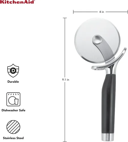 Vista 3 de KitchenAid Rueda de pizza gourmet de acero inoxidable con hoja afilada para cortar fácilmente cortezas de pizza, pasteles y más, protector de dedos
