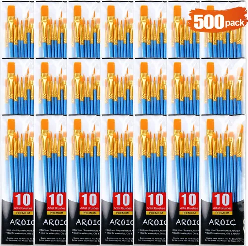 Vista 10 de AROIC Juego de pinceles de pintura acrílica, 15 pinceles de pelo de nailon para todo tipo de uso, óleo, acuarela, pintura de cara, cuerpo, roca