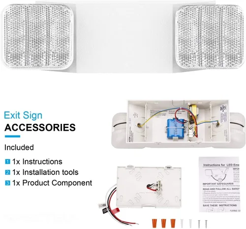 Vista 7 de Accesorios de iluminación de emergencia LED con 2 cabezales, luz de emergencia comercial con batería de respaldo, calificación UL 924 y CEC, voltaje