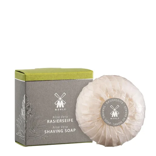 Vista 2 de MÜHLE Jabón de afeitar vegano de aloe vera para hombres, espuma clásica, afeitado húmedo, 2.29 oz Aloe Vera extract; dense creamy foam prepares