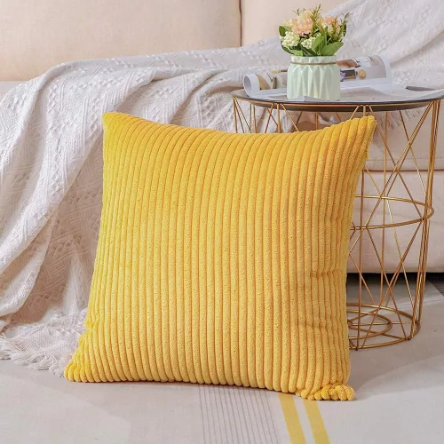 Vista 3 de Artscope Fundas de Almohada de Pana a Rayas Acogedoras Súper Suaves Decorativas Cuadradas Fundas de Almohada Fundas de Cojín para Sofá Sofá Amarillo