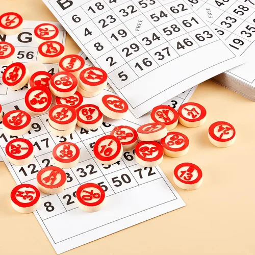 Vista 4 de Lewtemi El juego de mesa de bingo de madera vintage incluye 40 tarjetas clásicas de números de bingo y 75 ajedrez para fiestas familiares grandes