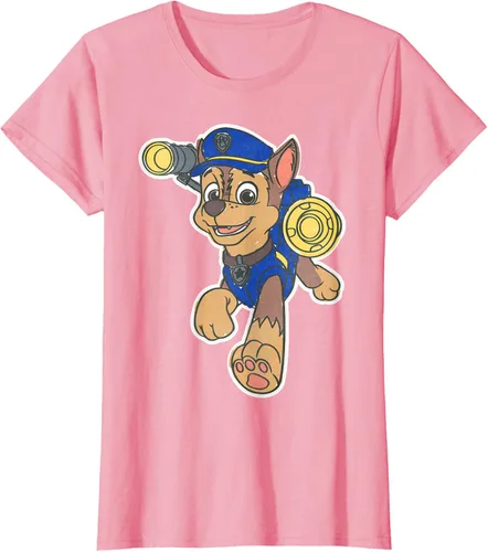 Vista 11 de Paw Patrol Chase Character Patch - Camiseta negra de manga corta con cuello redondo y ajuste clásico, talla S Negro