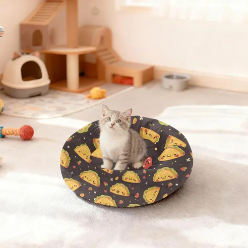 Vista 3 de Wudan Pet Cat Beds Calming Anti Anxiety Fluffy Cat Cave Bed for Small Size Pets Sleeping XS Happy Taco