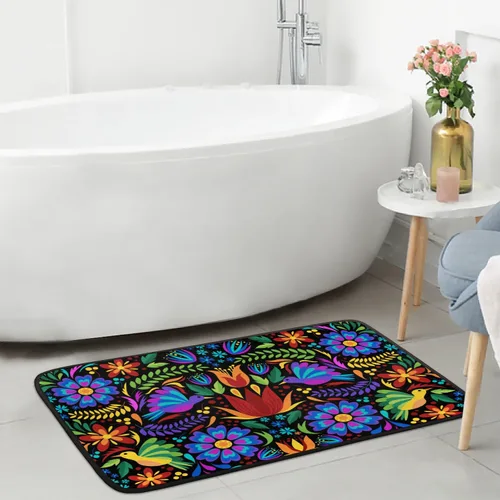 Vista 4 de Felpudo con diseño floral de pájaros mexicanos, resistente a la suciedad, lavable a máquina, tapete antideslizante para cocina, baño, lavandería, 24
