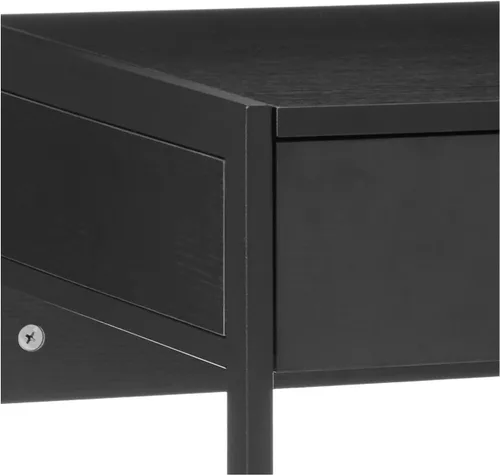 Vista 9 de Tangkula Escritorio para computadora con 2 cajones, escritorio de estudio de madera simple con marco de acero, estación de trabajo para computadora