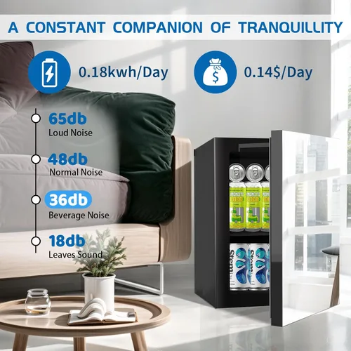 Vista 3 de Erivess Refrigerador de bebidas de 24 latas/20L y mini refrigerador para el cuidado de la piel con puerta frontal con espejo y control