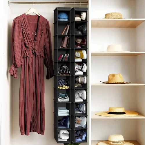 Vista 7 de Simple Houseware - Organizador de armario con 10 estantes para zapatos, colgante, negro