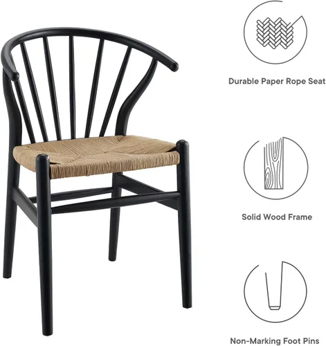Vista 7 de Modway Flourish Mid-Century - Silla de comedor de madera rústica moderna en color negro