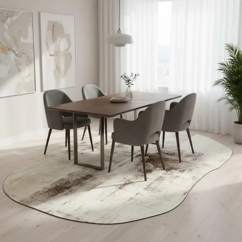 Vista 5 de Alfombra moderna con forma abstracta beige para sala de estar, dormitorio, comedor, contemporánea, lavable, de 2 x 3 pulgadas, decoración