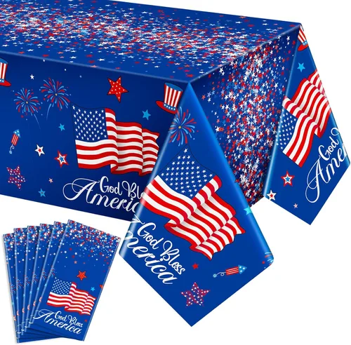 Vista 9 de Buryeah 3 Pcs Patriotic Tablecloth 54 x 108 Inch Plastic Tablecloth Red White Blue American Flag Rectangular Table Covers for 4th of July Memorial