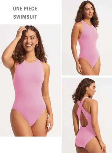 Vista 5 de EVALESS Women One Piece Swimsuit Back Crisscross Sports Training Swimwear