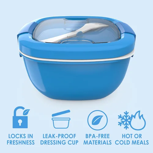 Vista 3 de Contenedor de almuerzo, ecológico y sin BPA de Bentgo Salad para ensaladas y otros aperitivos para llevar, Azul Recipiente para aderezo a prueba