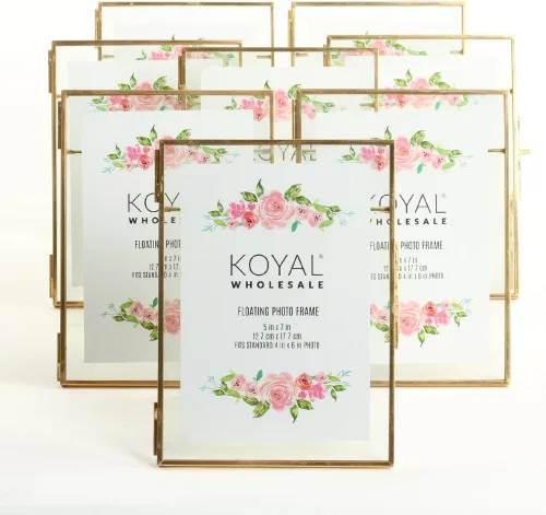 Vista 11 de Koyal Wholesale 8 marcos de fotos flotantes de vidrio prensado de 5 x 7 pulgadas con soportes, marco transparente negro para flores prensadas