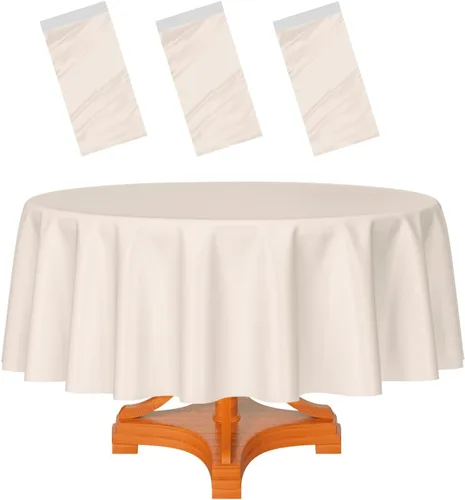 Vista 42 de HEIPINIUYE - Paquete de 2 manteles redondos de 84 pulgadas de plástico beige, manteles de mesa impermeables desechables para redondas, ideales