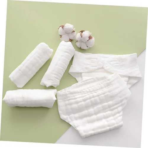 Vista 5 de 5 unidades de pañales de algodón para recién nacidos, reutilizables, lavables, absorbentes, suaves, transpirables, para viajes en casa