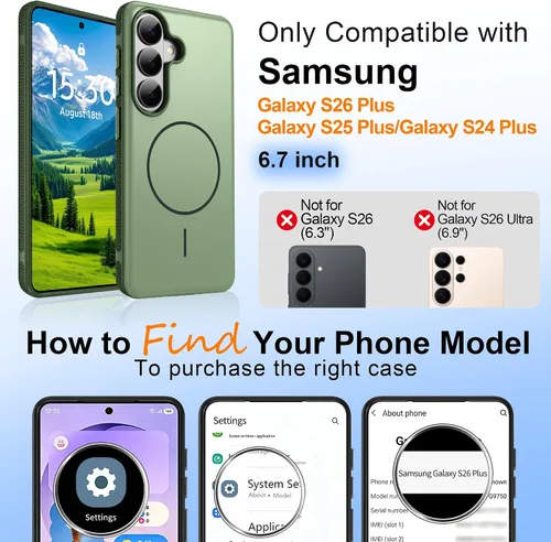 Vista 397 de Jshru Funda para Samsung Galaxy S26 Plus/Galaxy S25 Plus: para Galaxy S24 Plus [compatible con Magsafe] [2 protectores de pantalla HD] cubierta
