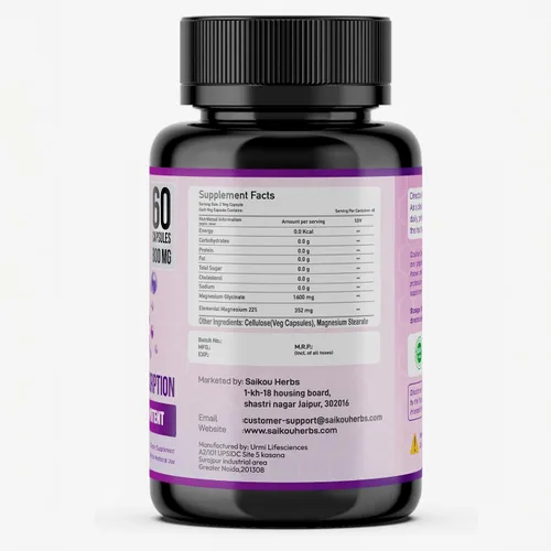 Vista 4 de Glicinato de magnesio quelado 1600 mg por porción de alta absorción, puro y potente - 60 cápsulas