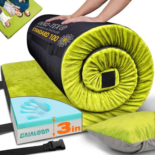 Vista 19 de GAIALOOP Colchón de Espuma Viscoelástica de 3 Pulgadas para Acampar, Almohadilla de Dormir de Doble Capa Gruesa para Coche, Tienda, Cama