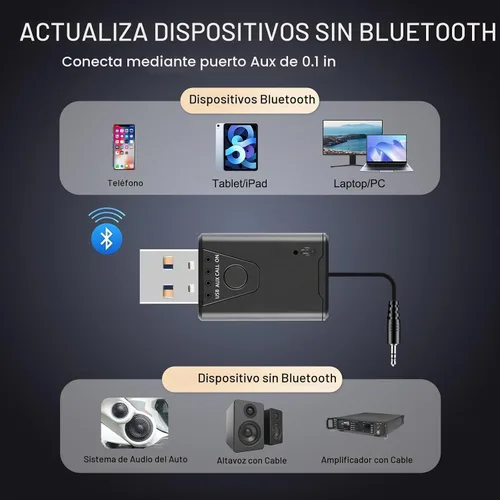 Vista 2 de Adaptador USB Bluetooth 5.4 para automóvil, receptor de música Bluetooth Plug & Play, kit de conector auxiliar de 0.138 in para automóvil, micrófono