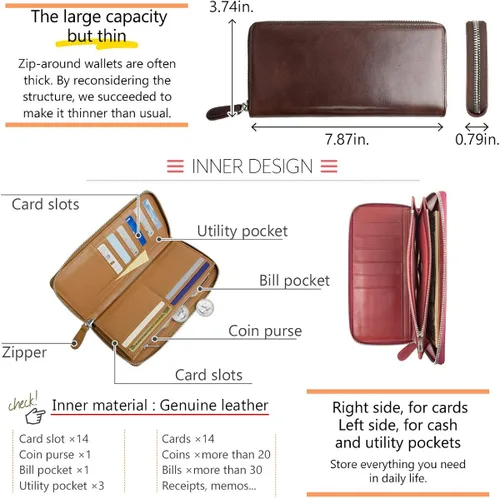 Vista 6 de Dom Teporna Italia - Cartera de piel italiana de grano completo para mujer