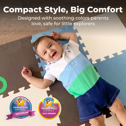 Vista 7 de MioTetto Alfombra de Juego para Bebés, Cómoda Alfombra para Tiempo de Barriga – Azulejos de Espuma Portátiles para Piso, Alfombra de bebé segura