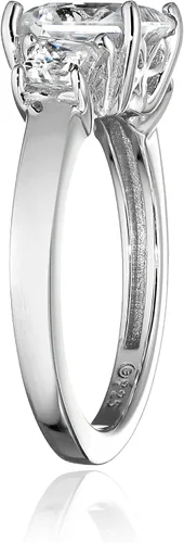 Vista 2 de Tienda Essentials Anillo de plata de ley chapada en platino o oro con 3 piedras de corte princesa hecho con circonitas Infinite Elements