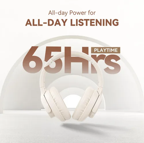 Vista 6 de KVIDIO Auriculares Bluetooth, auriculares inalámbricos con micrófono, tiempo de funcionamiento de 65 horas, auriculares sobre la oreja