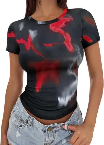 Vista 38 de Trendy Queen - Camisetas básicas para mujer, camisetas de verano, manga corta, ajustadas, linda ropa de entrenamiento para gimnasio Blanco