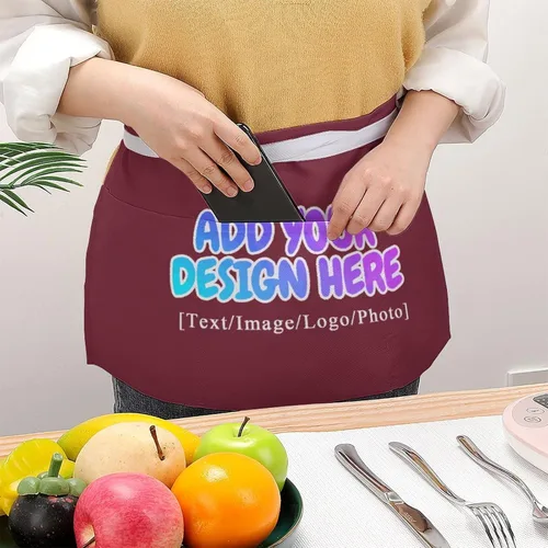 Vista 208 de AXKEUDO Delantal personalizado con bolsillos, delantales de cintura para camarera para cocinar en casa, restaurante, servir trabajo