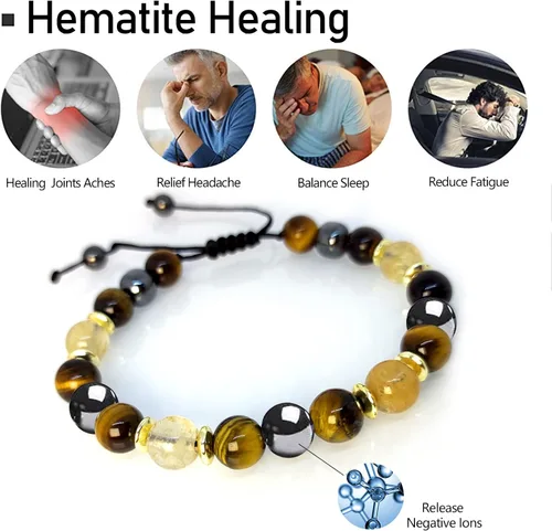 Vista 3 de Pulsera de sanación para aliviar la hematita, pulsera de triple protección