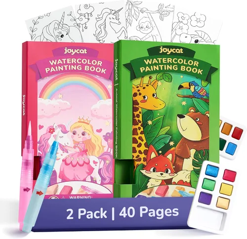 Vista 19 de JoyCat Paquete de 2 libros de pintura de bolsillo con agua para colorear para niños, juego de juguetes de actividades de arte y manualidades, kit