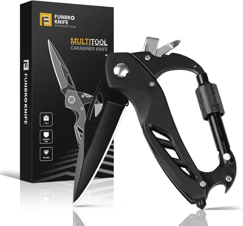 Vista 10 de FUNBRO Multiherramienta manual estilo mosquetón 9 en 1, herramienta para Negro profundo