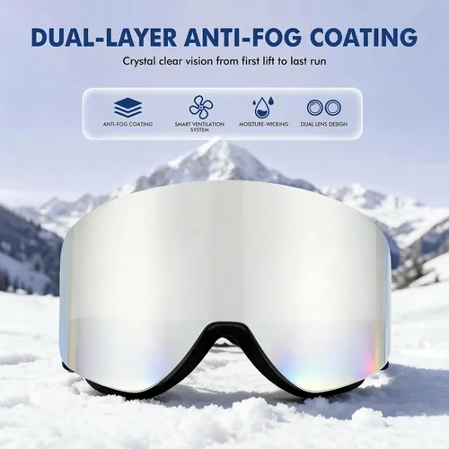 Vista 3 de Gafas de esquí cilíndricas, gafas de snowboard OTG para hombres y mujeres, antivaho y 100% protección UV400, gafas de nieve para esquí y snowboard