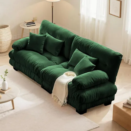 Vista 43 de SoarFlash Moderno sofá reclinable de terciopelo para sala de estar, sofá biplaza para apartamento, sofá de almacenamiento con marco de madera Azul