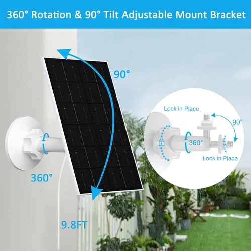 Vista 6 de Panel solar de 4 W para cámara de seguridad, cargador solar USB-C/micro USB para cámaras de batería recargable, IP66 impermeable, montaje ajustable