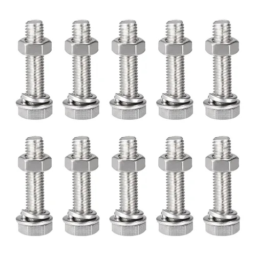 Vista 6 de uxcell Tornillos de cabeza hexagonal M8 x 0.630 in, tuercas, kits de arandelas planas y de bloqueo, pernos hexagonales de rosca completa de acero