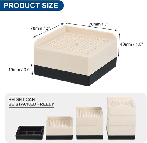 Vista 2 de uxcell Elevadores de muebles de 1.5 pulgadas, 4 piezas de elevadores cuadrados ajustables para sofá para extensor, para cama, escritorio, sofá, Beige