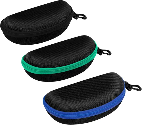Vista 5 de Paquete de 3 fundas de gafas de sol portátil con cremallera de viaje con paño de limpieza A-negro+verde+azul