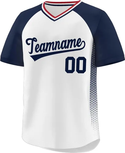 Vista 8 de Camiseta de béisbol personalizada con cuello en V para hombres, mujeres y jóvenes, camisetas de béisbol personalizadas con costuras o estampadas