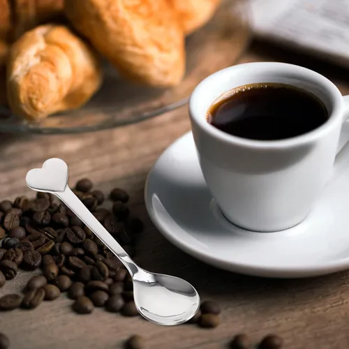 Vista 6 de Cucharas Cucharas de café con forma de corazón, cuchara de postre de acero inoxidable, cucharas de helado, cucharas de té, cucharas de amor