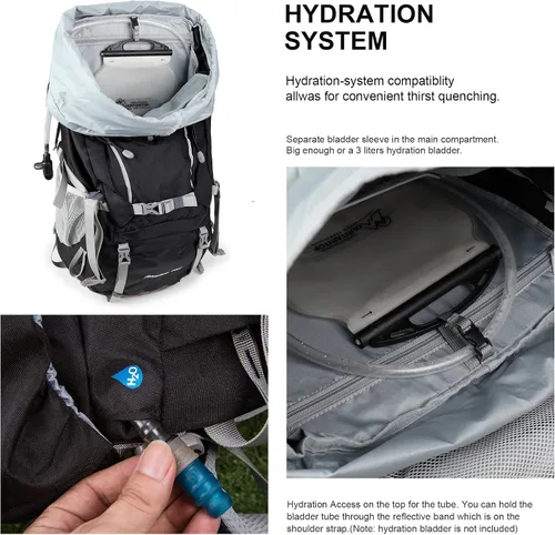 Vista 8 de MOUNTAINTOP 70L - Mochila con marco interno para camping, senderismo, mochila para hombres y mujeres con cubierta de lluvia Negro-70L