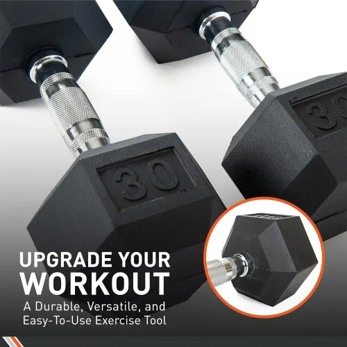 Vista 6 de Body Sport Mancuerna hexagonal con revestimiento de goma, individual – Mancuernas para ejercicios – Equipo de entrenamiento de fuerza – Accesorios