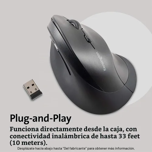 Vista 5 de Kensington Ratón inalámbrico vertical ergonómico (K75575WW), gris/negro El agarre vertical reduce la tensión de la muñeca, conexión inalámbrica
