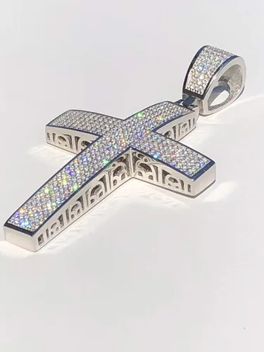Vista 3 de Harlembling Solid 925 Sterling Silver Iced Cross Pendant - Men's - 2x1.5 20 Grams - Fits Up To 8mm Chains!