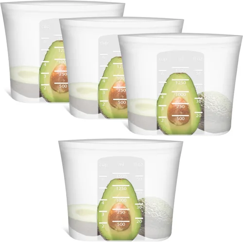 Vista 14 de Bolsas de Alimentos Reutilizables, Paquete de 12 Bolsas de Almacenamiento de Alimentos 100% Silicona que se Mantienen de Pie con Cierre Hermético